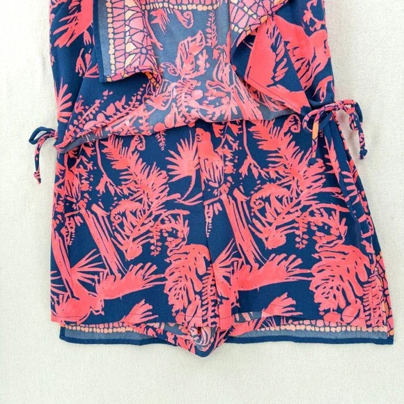 LILLY PULITZER Donna Romper Women 4 Indigo Night Caw Blue Pink Parrot Sleeveless - Picture 8 of 16